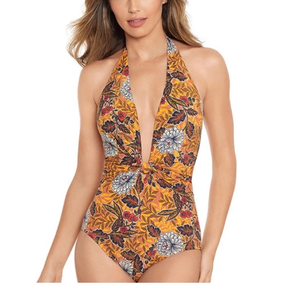 Floral Halter One-Piece Swimsuit